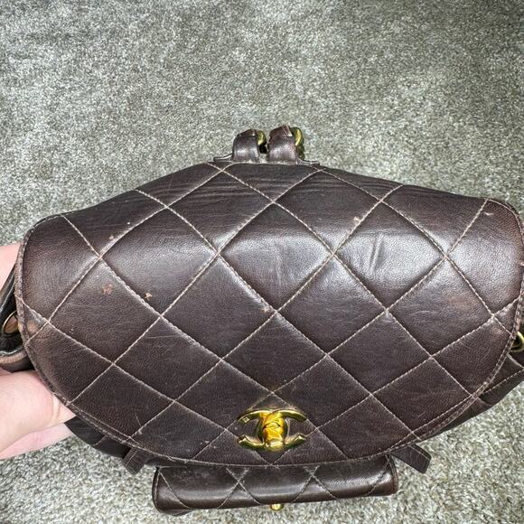 Chanel Matelasse Chain Backpack Duma Lambskin CC Logo Chocolate Brown Vintage - Picture 4 of 16